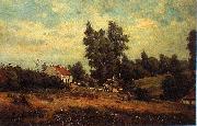 Theodore Fourmois Landscape with farms oil painting reproduction